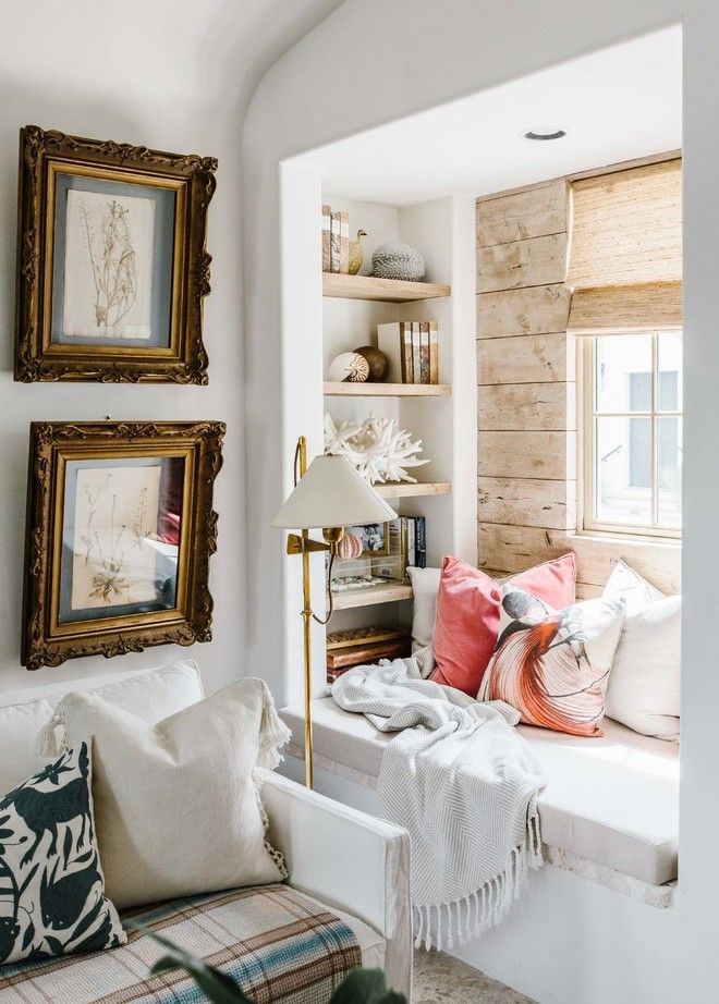 Coral Shelf Decor Coastal Reading Nook via Bo Massey