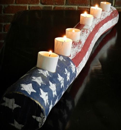 DIY American Flag Log Candle Centerpiece via redheadcandecorate