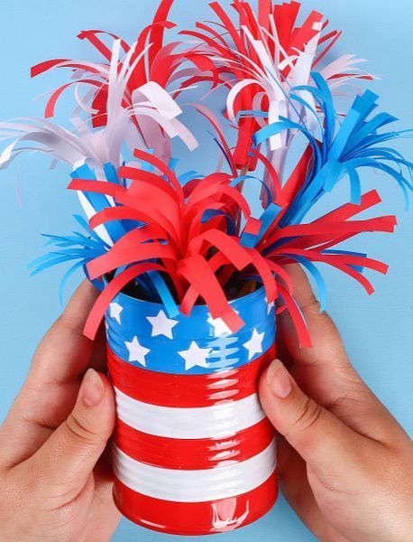 DIY Tin Can Fireworks Centerpiece Craft for 4th of July via craftymorning