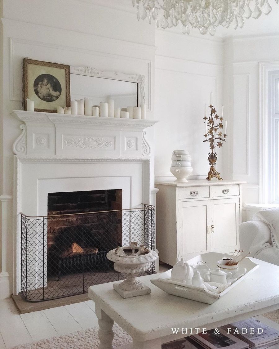 Farmhouse White French Country Fireplace Mantel Decor via @white_and_faded