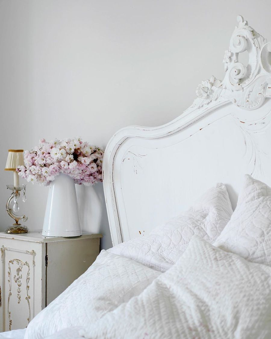 French Country Headboard Painted White via @white_and_faded