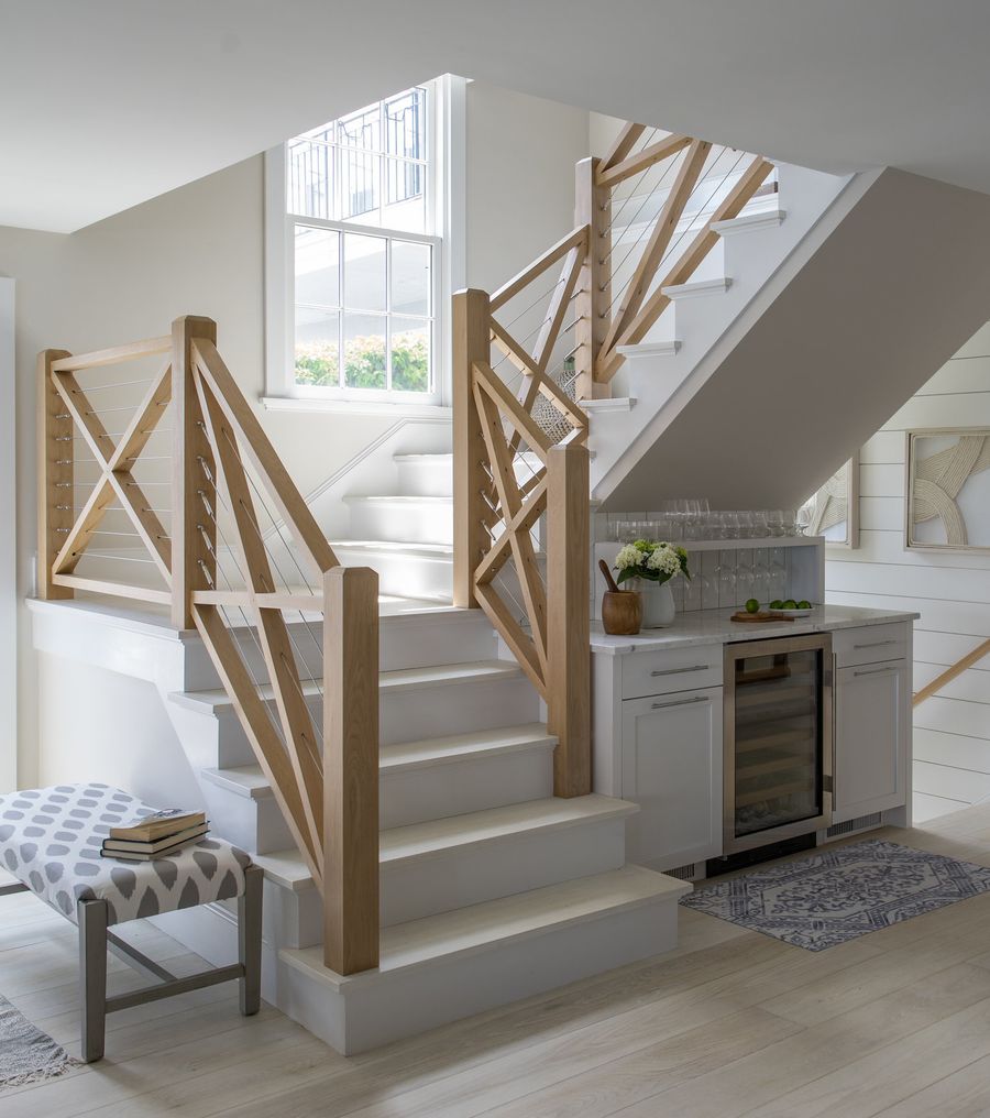 Greywash modern Coastal Staircase via Molly Frey Design