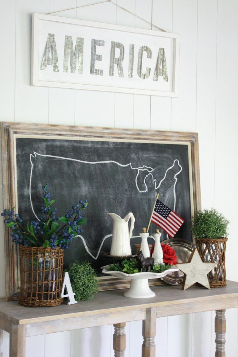 4th of July Farmhouse Decor Chalkboard USA Outline via one-thousandoaks