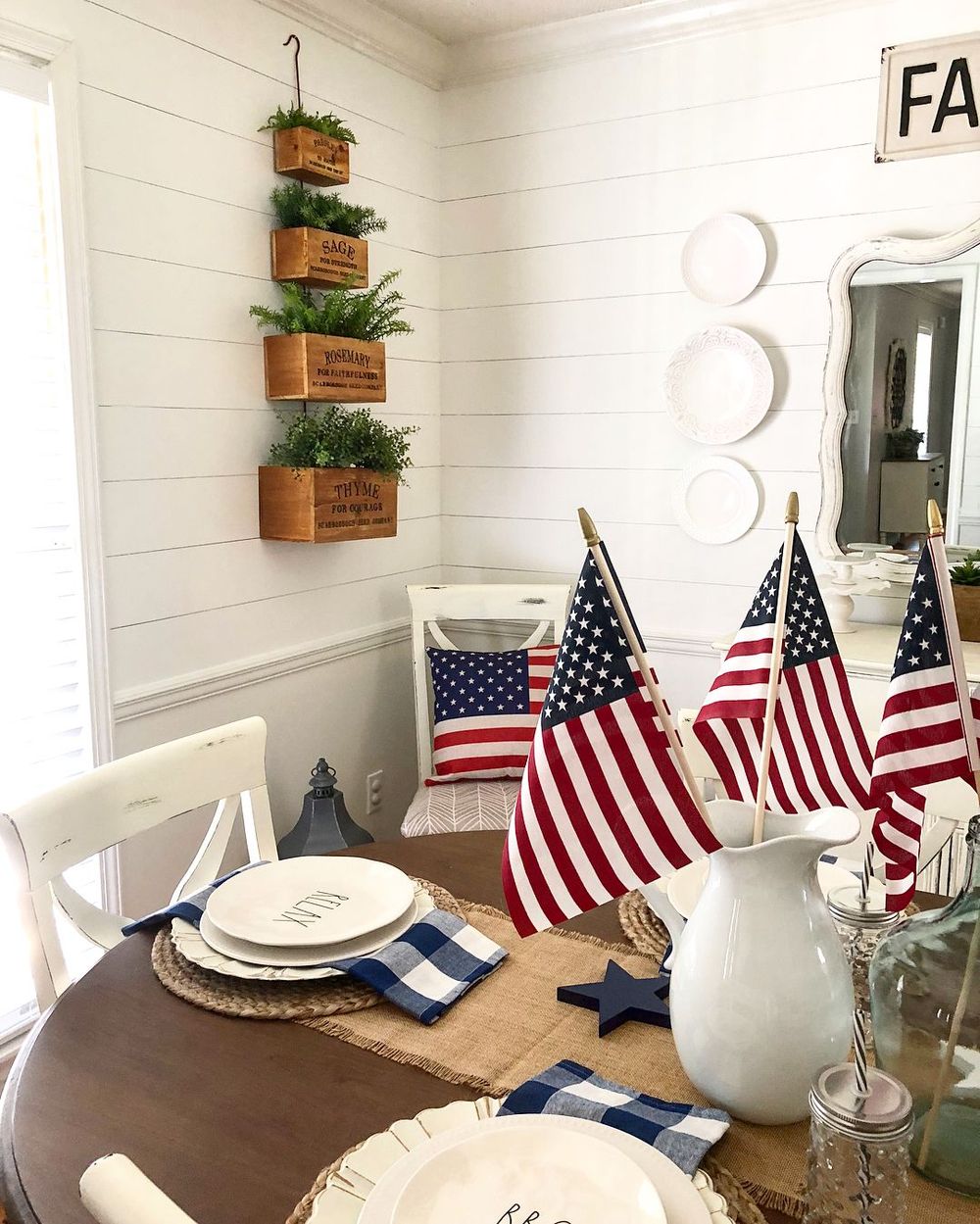 4th of July Farmhouse Decor Flags in Farmhouse Pitcher via @mydiyhappyhome