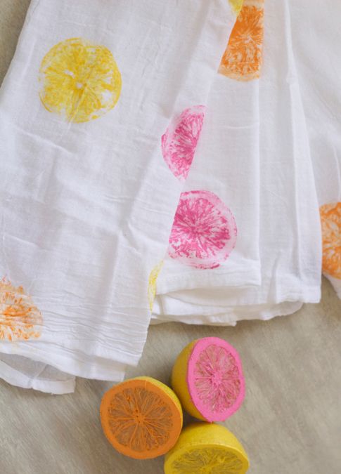 DIY Citrus Stamped Painted Tea Towel
