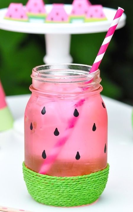 DIY watermelon mason jar drinking glasses summer decor crafts handmade