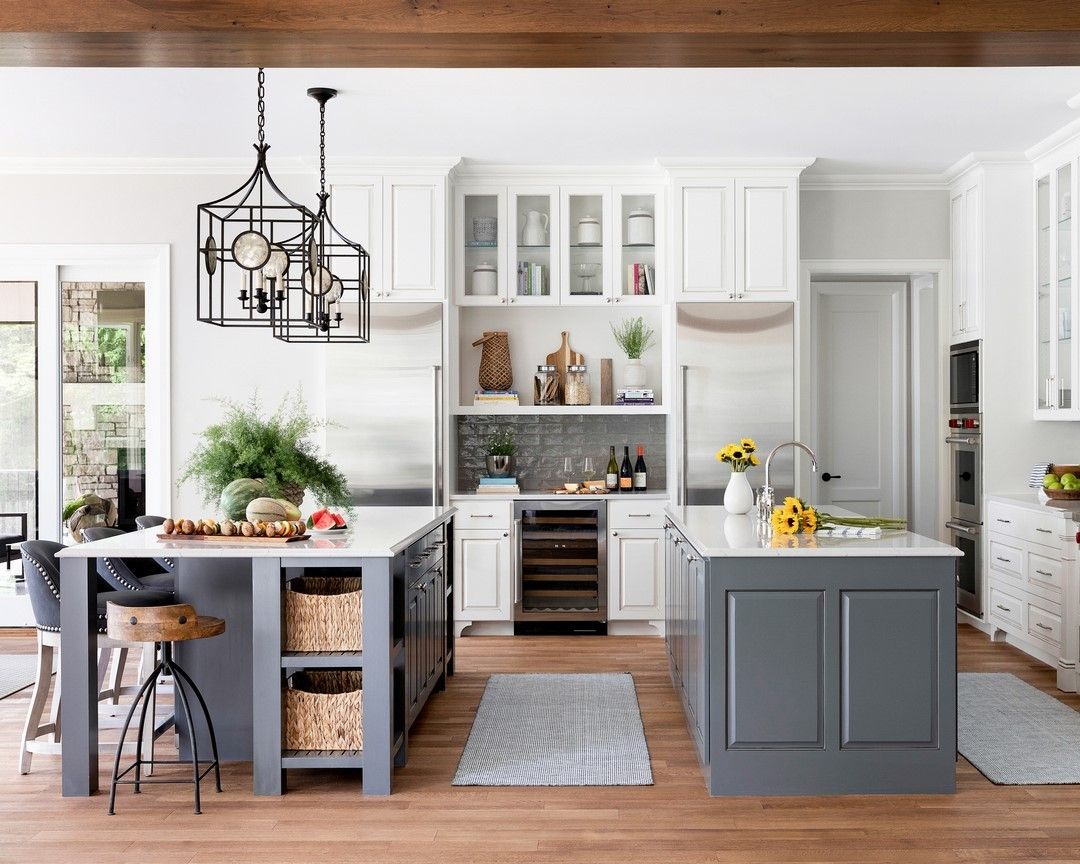 Double Kitchen Island Design Blue via @ohara_interiors