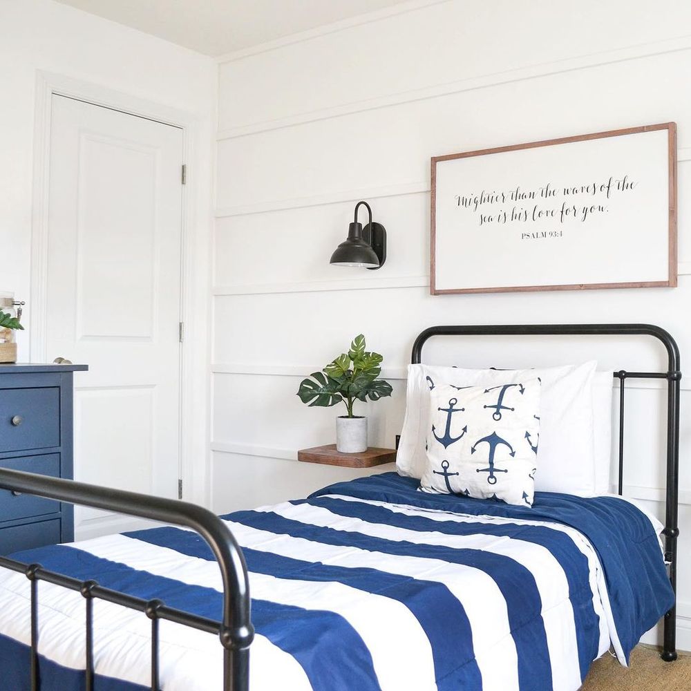 Nautical Bedroom Ideas Anchor Pillow @beglorifiedhome