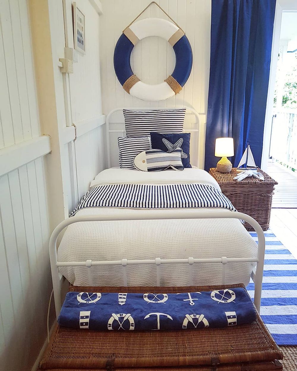 Nautical Bedroom Ideas Life Ring Above Bed on Wall @plantation_house_