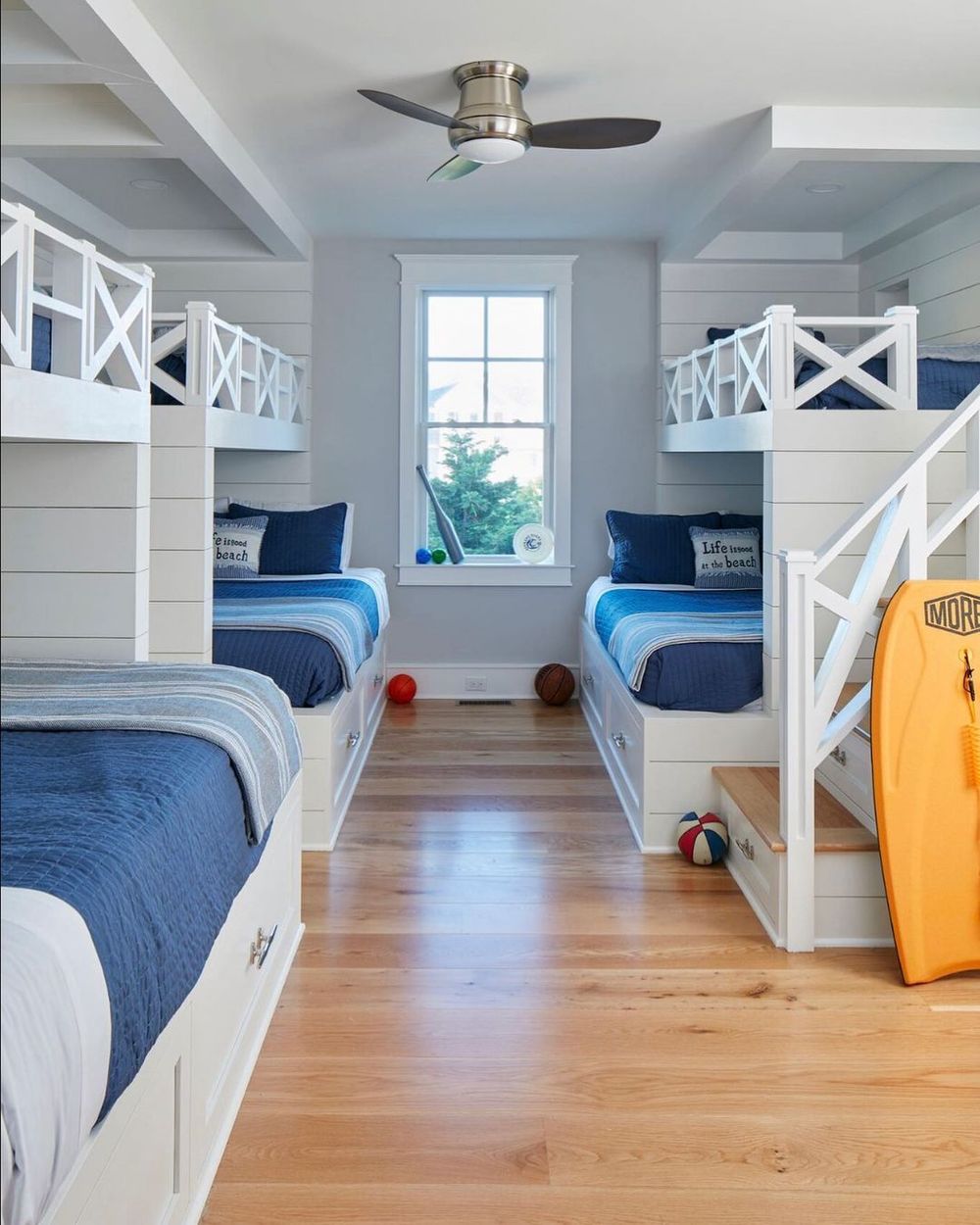 Nautical Bedroom design Ideas White Bunkbeds and shiplap walls @marnieoursler