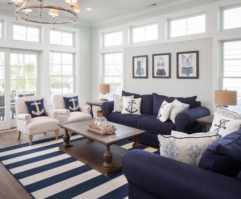 Anchor Pillows Nautical Living Room via Michael Pagnotta Architects