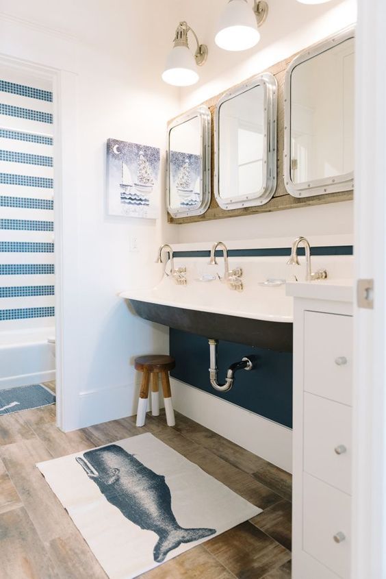 Nautical Bathroom with Whale Rug via Lindy Allen of Four Chairs Furniture Design