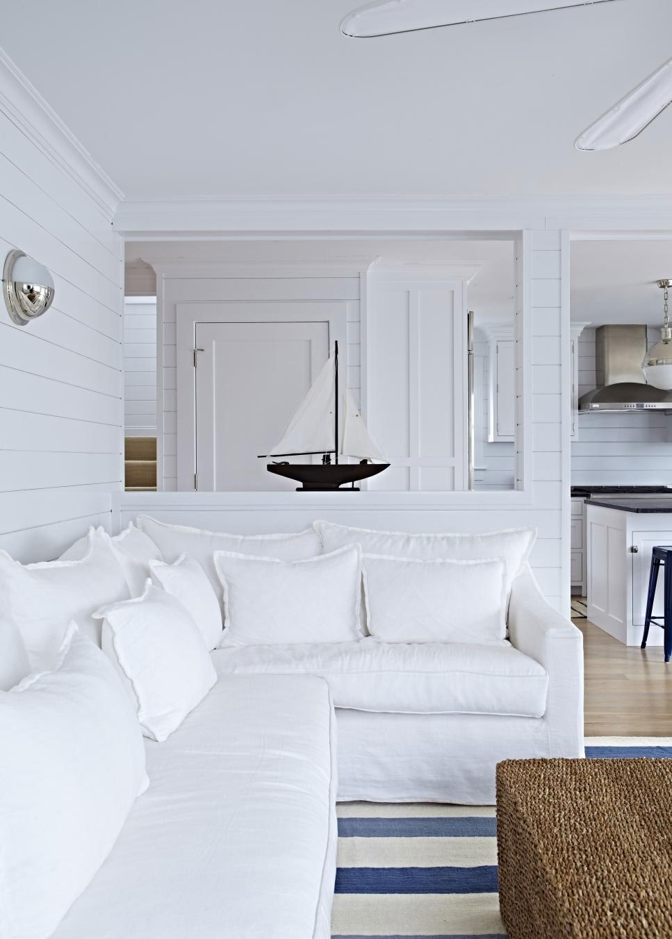 Nautical living room white linen sofa unknown