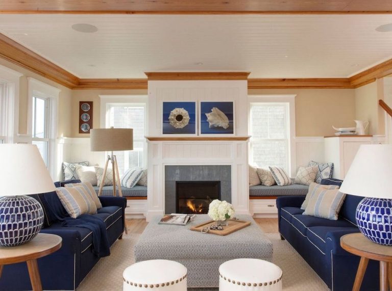 White And Navy Living Room Elle Decor
