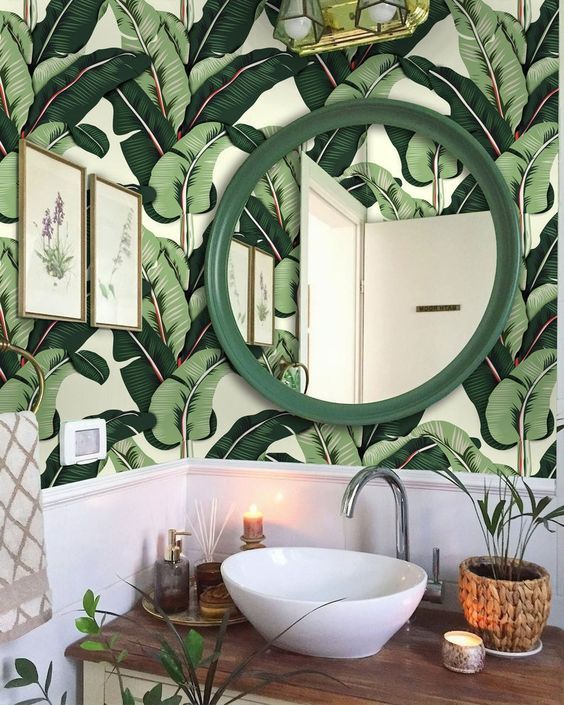 Tropical Bathroom Palm Wallpaper