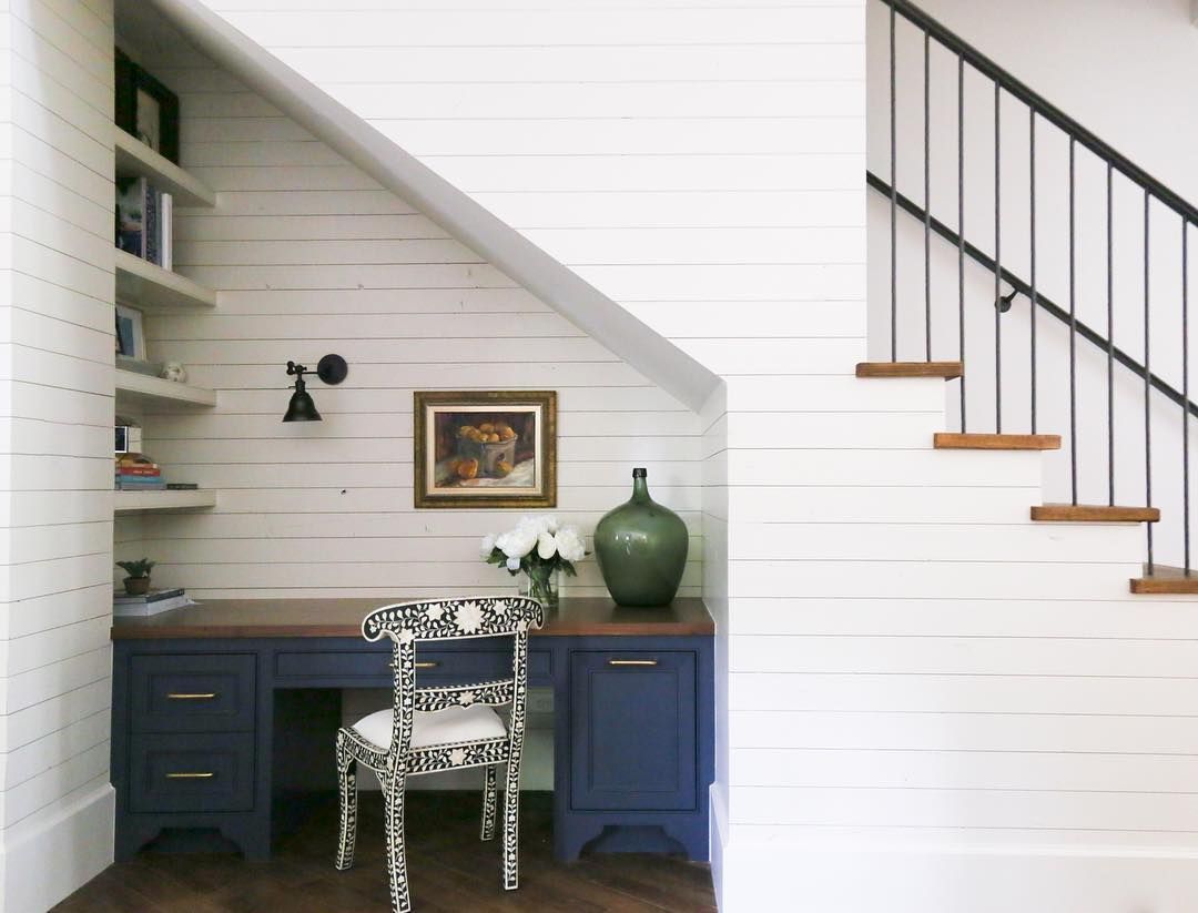 Under the Stairs Office desk via @marieflaniganinteriors