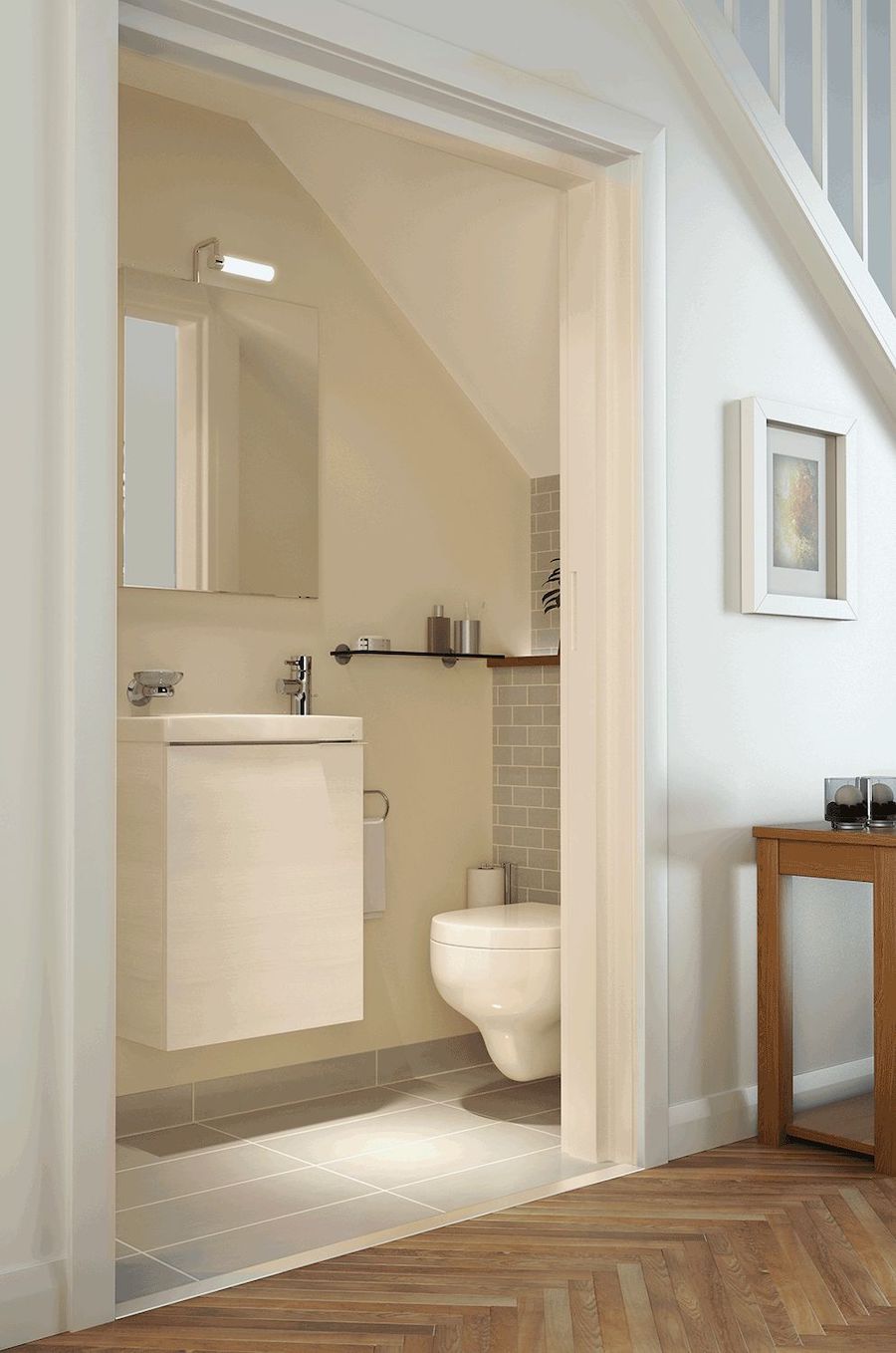 Under the stairs half bathroom ideas via Kohler