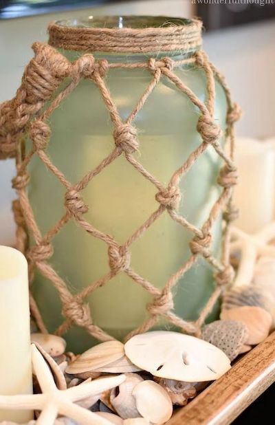 DIY Coastal Decor Sea Glass Rope Lantern awonderfulthought