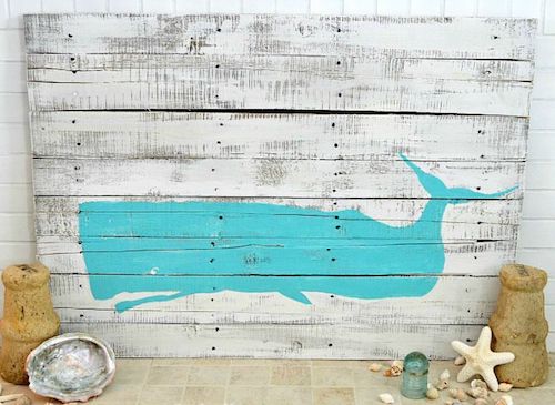 DIY Whale Coastal Pallet Art Decor via foxhollowcottage