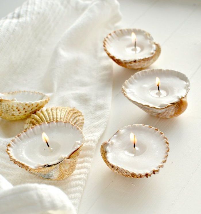 DIY coastal handmade shell candles via burkatron