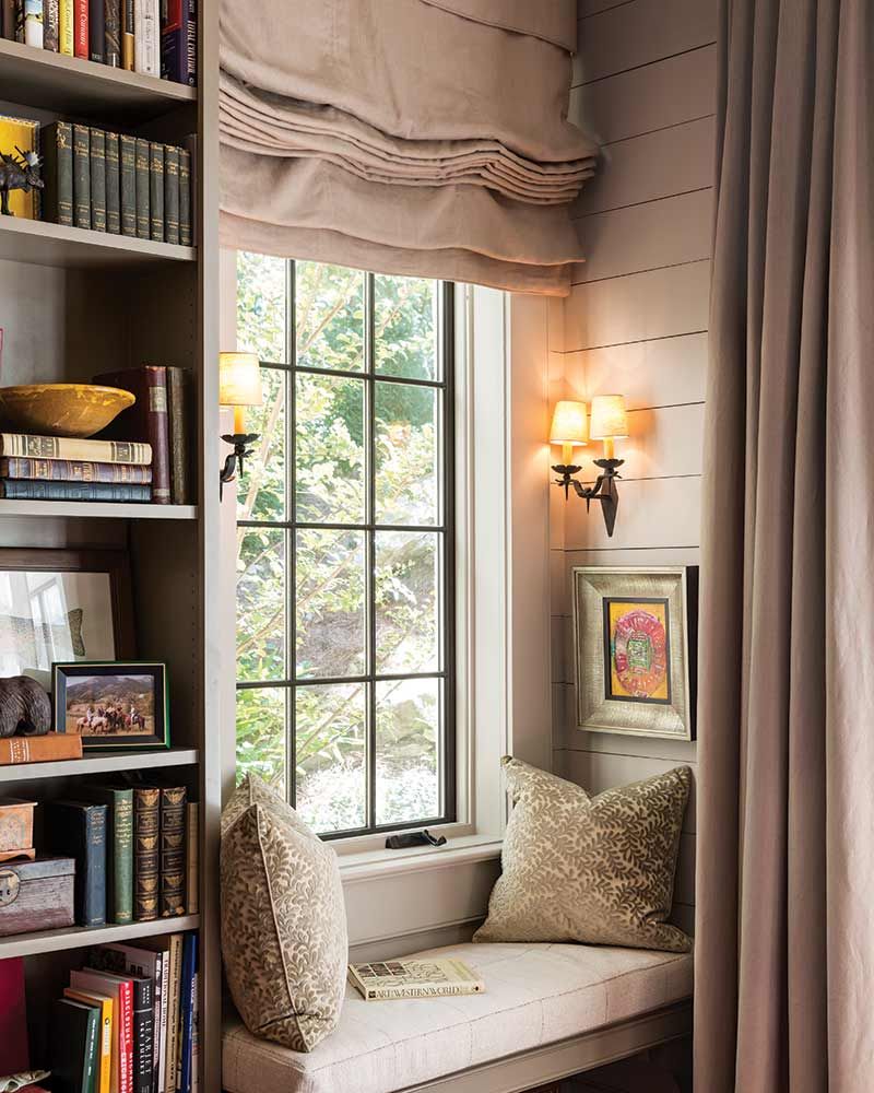Reading Nook Window Seat with Built-in Bookshelves via CottageJournal