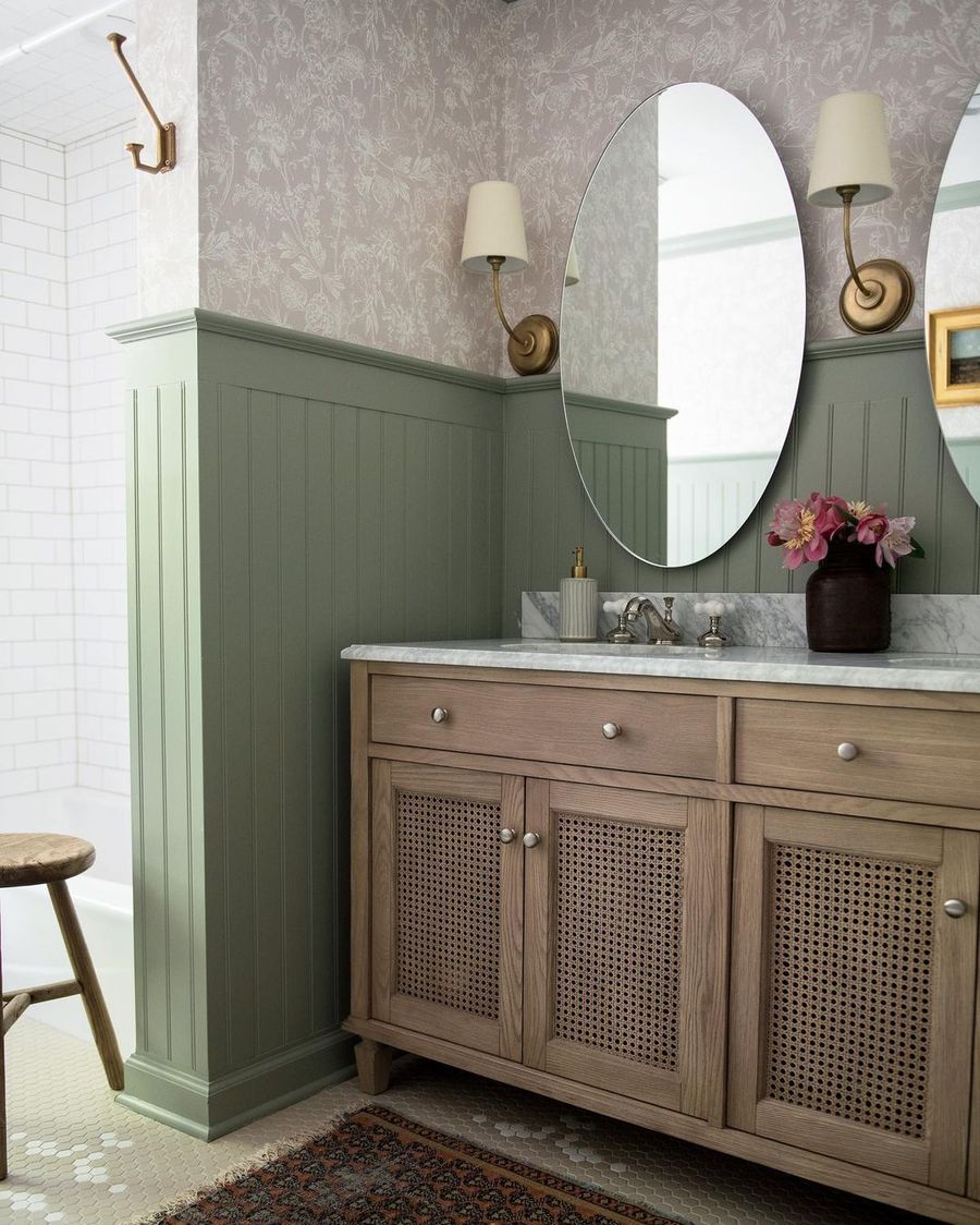 Sage Green Wall Panels in Bathroom via @whittneyparkinson
