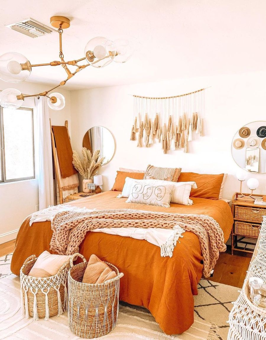Bright orange fall bedroom decor the.jonesy.life