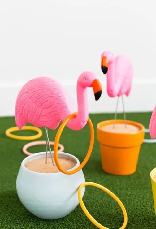 DIY Flamingo Ring Toss Game Tropical Decor via sugarandcloth