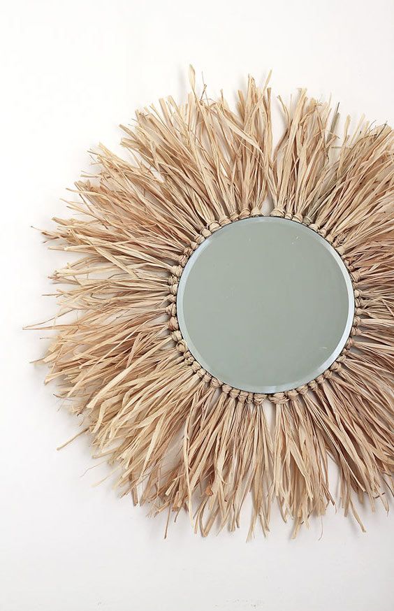 DIY Tropical Raffia Sunburst Mirror via dossier