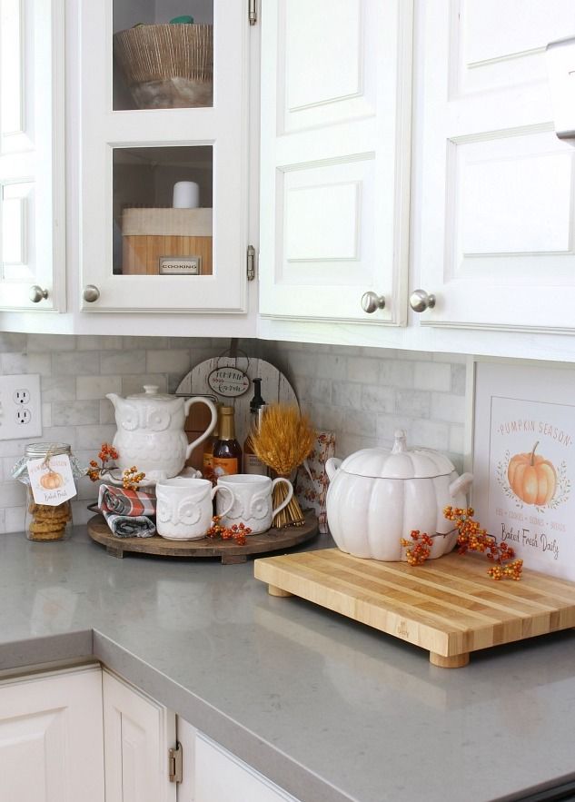 Fall Kitchen Decor white pumpkin plateware via cleanandscentsible