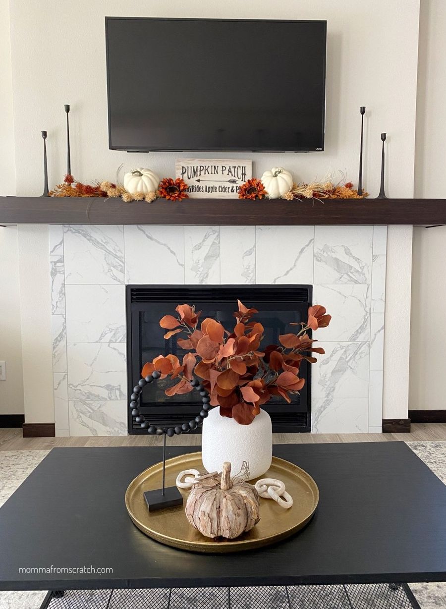 Fall Mantle Decor Pumpkin Accents via mommafromscratch