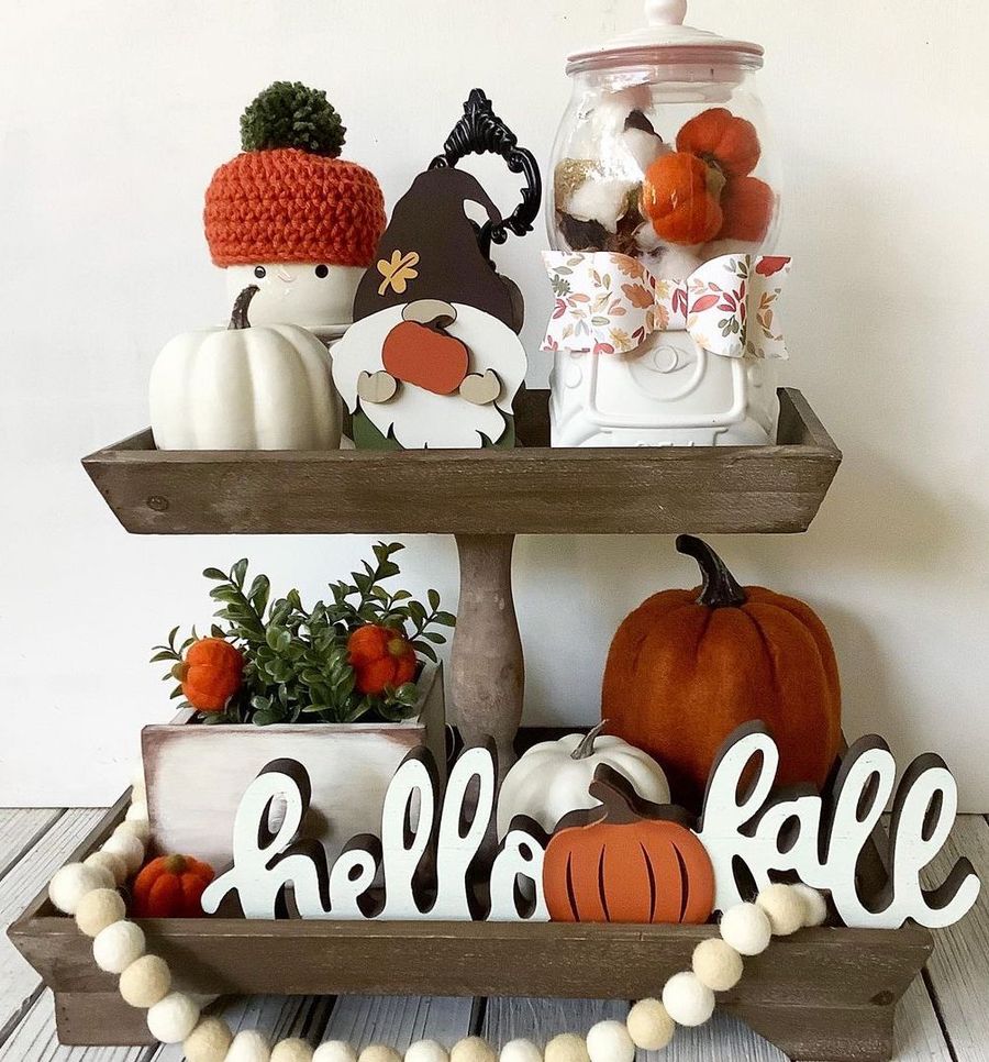 Fall Tiered tray decor for Kitchen via blakebydesign
