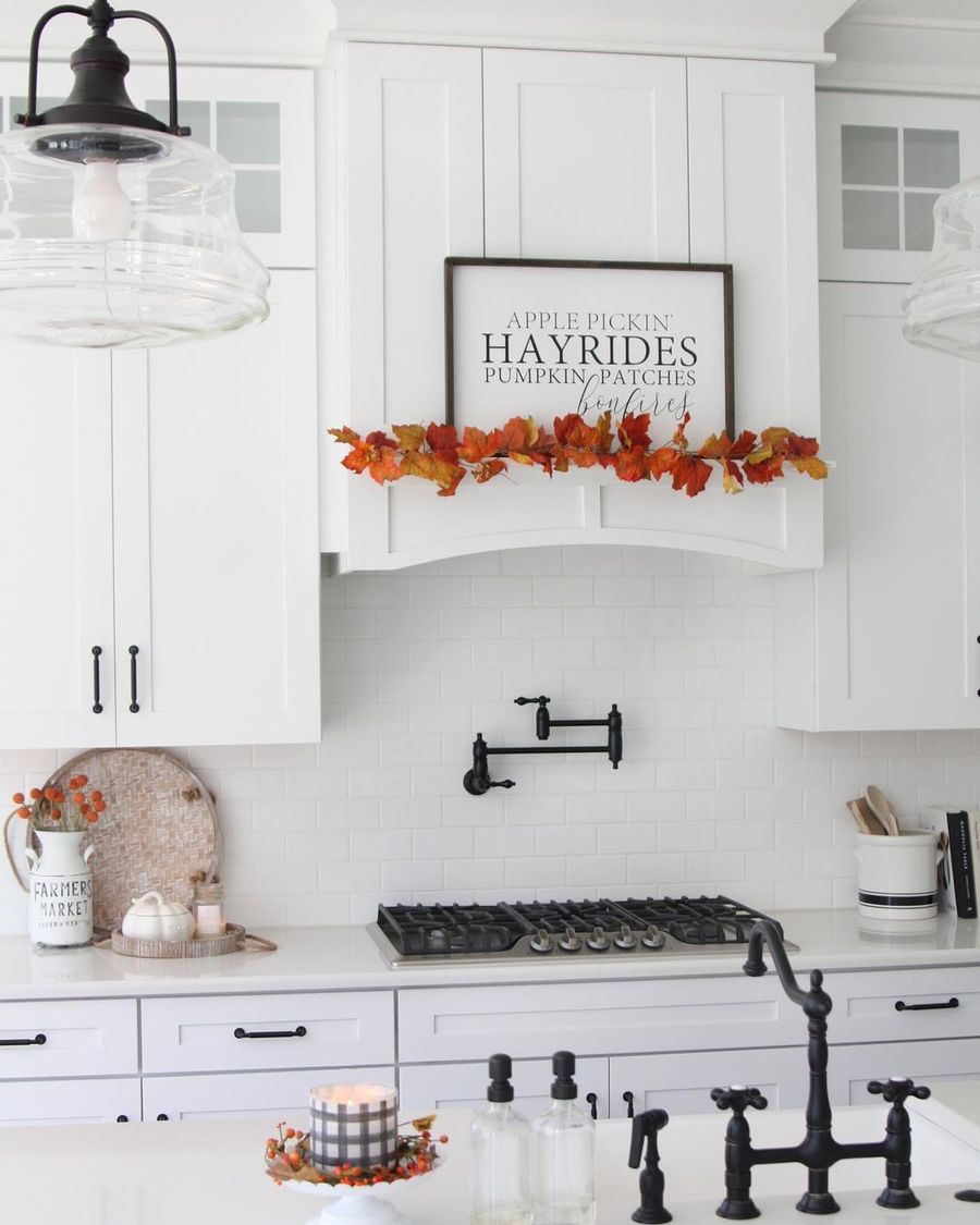 Fall hood decor kitchen garland wood sign happenings_of_our_farmhome