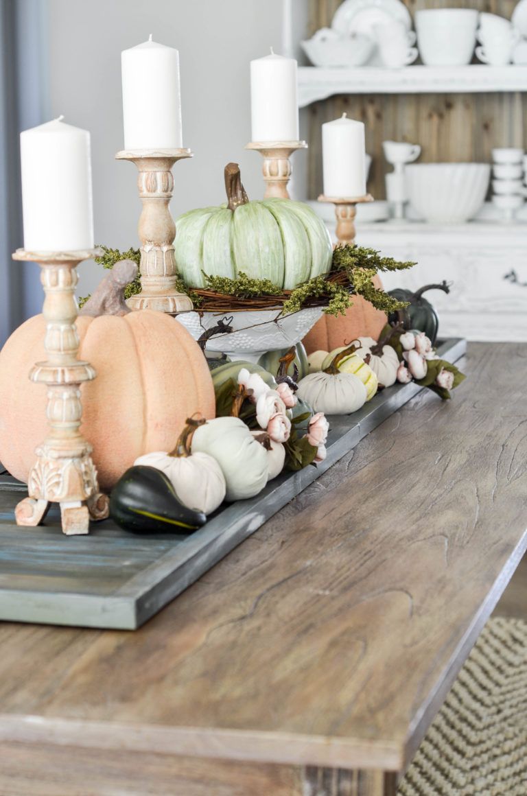 Fall velvet pumpkins on dining table via slightlycoastal