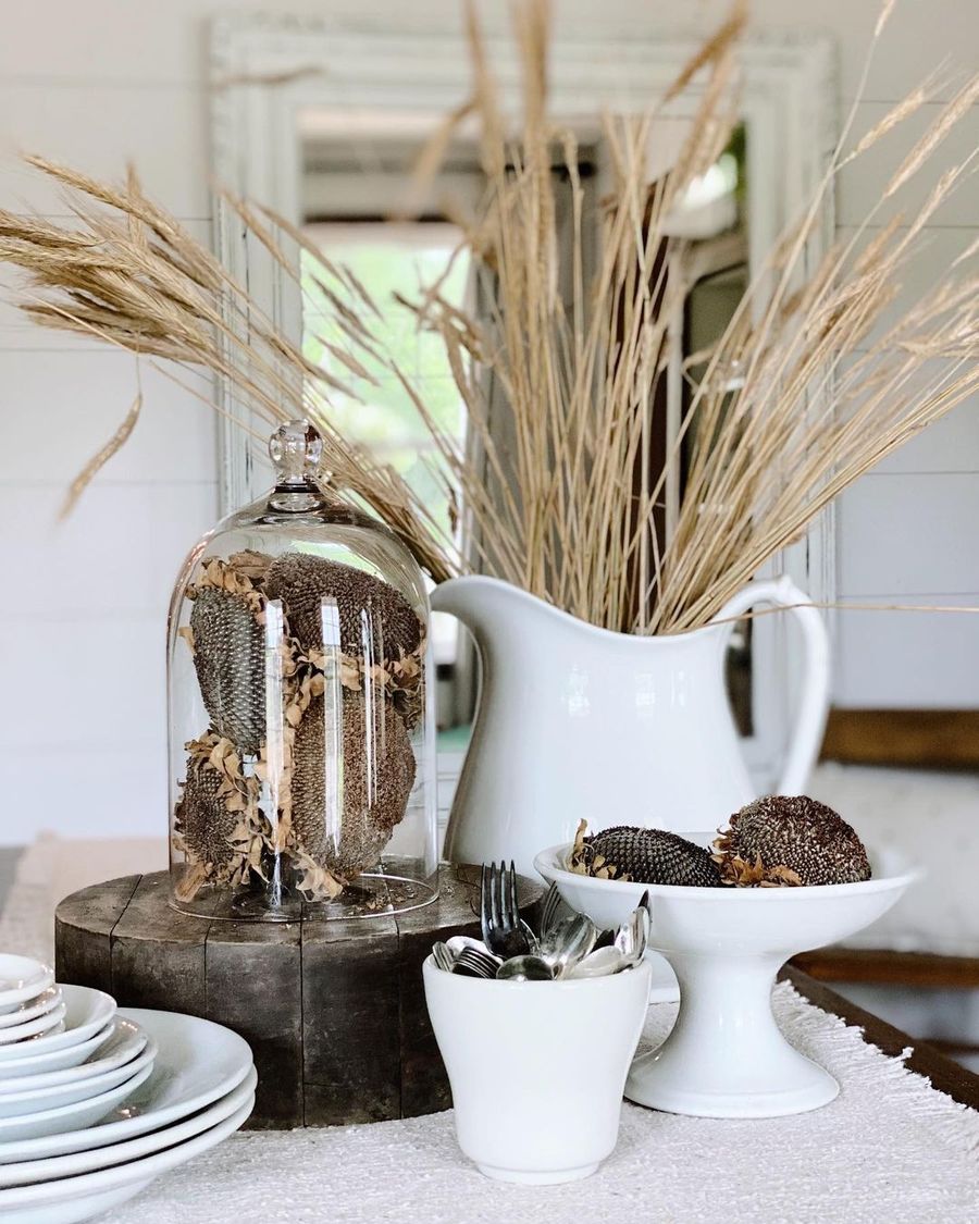 Fall wheatgrass in white pitcher via havenberryvintage