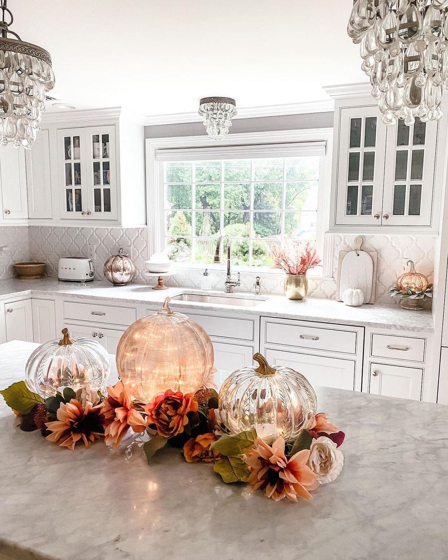 Glass Pumpkins Kitchen Centerpiece Fall Decor via the_seasoned_home
