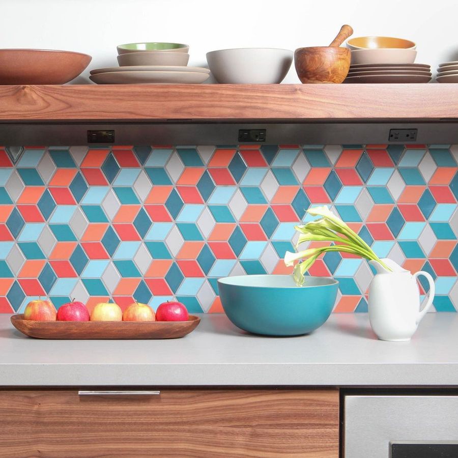 Mid-Century Modern Tile Ideas Backsplash Multicolored via @destinationeichler