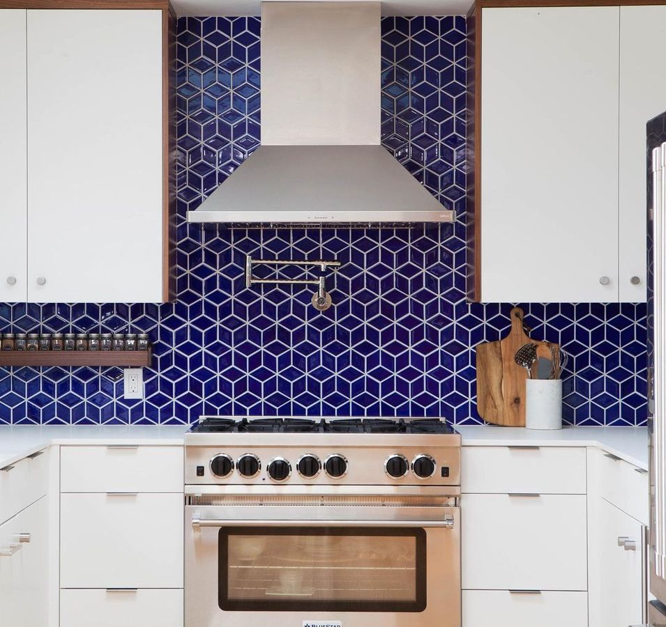 Mid-Century Modern Tile Ideas Blue Cubic Backsplash Tile via @destinationeichler