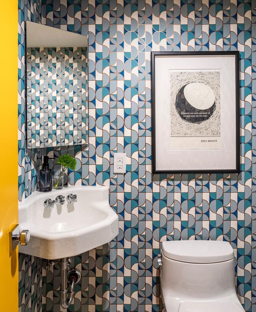 Mid-Century Modern Tile Ideas Turquoise and Blue Geometric Circle Tiles via @destinationeichler