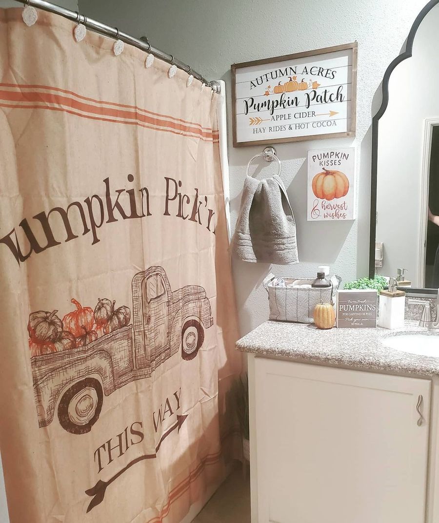 Pumpkin Shower Curtain fall bathroom decor ideas princess77482