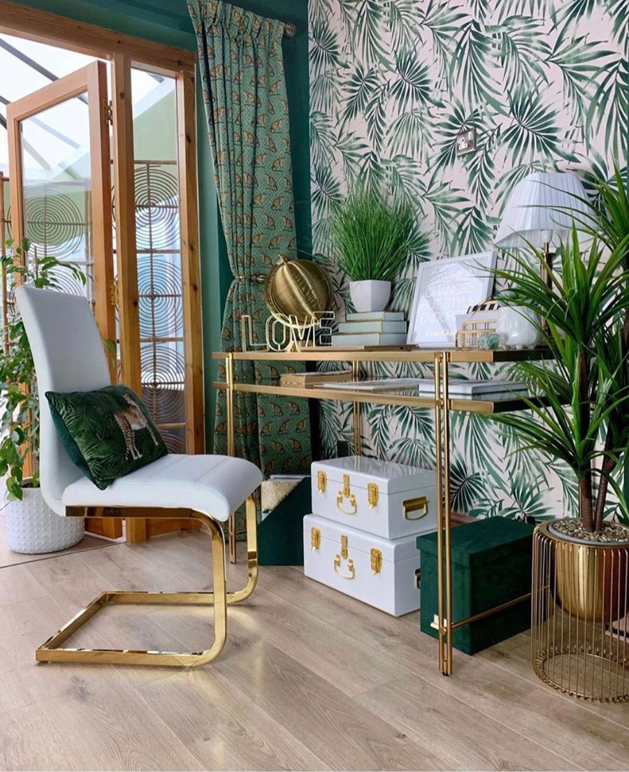 Tropical Home Office Gold Glam Furniture via Cloud Nine Interiors