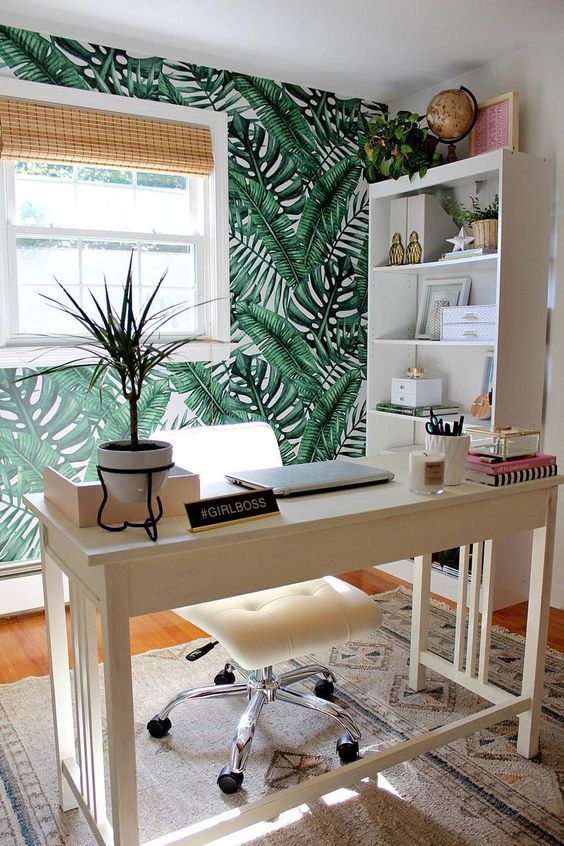 Tropical Home office Banana Leaf Wallpaper