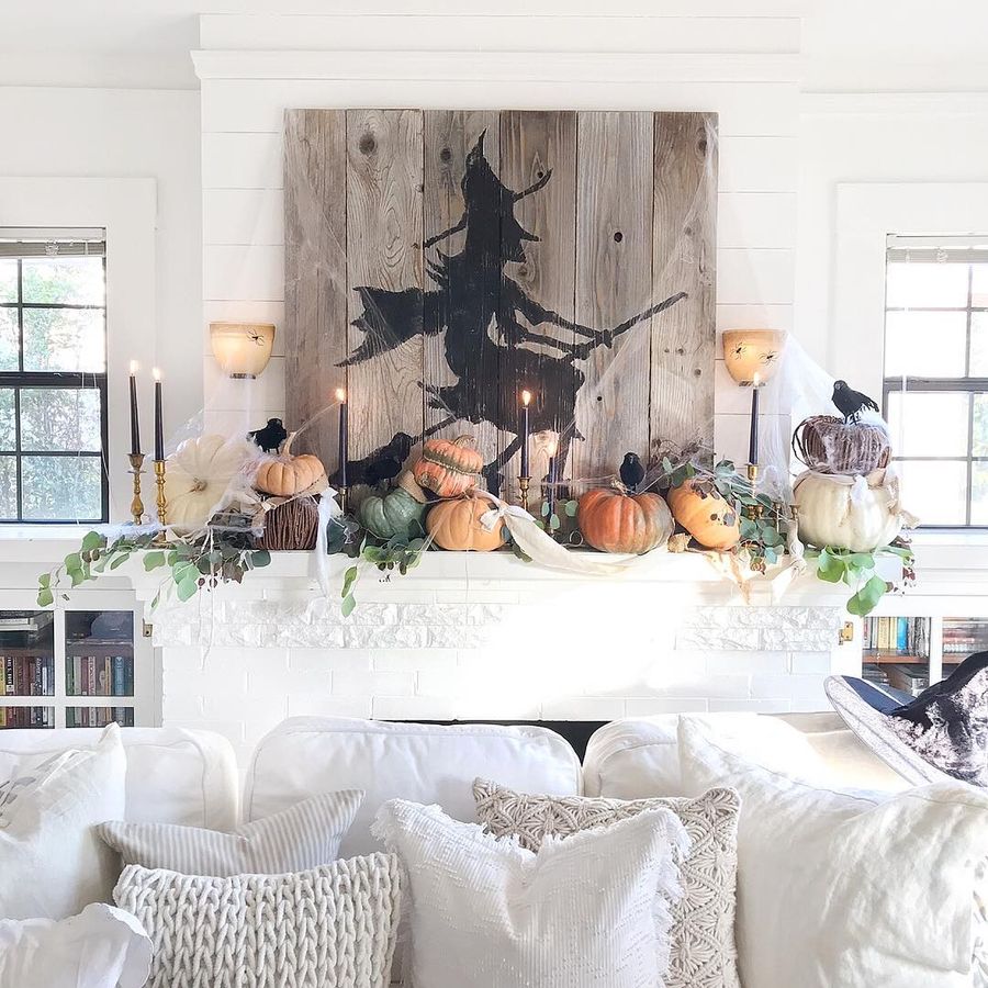 Farmhouse Halloween Decor Flying Witch Wood Art via toni_marianna