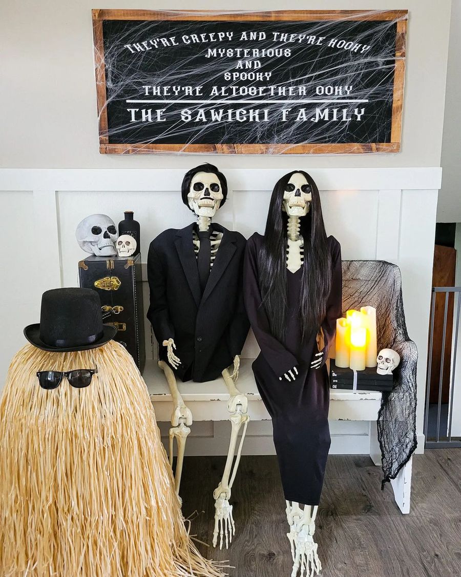 Farmhouse Halloween Skeleton Adams Family via alicianicolesa