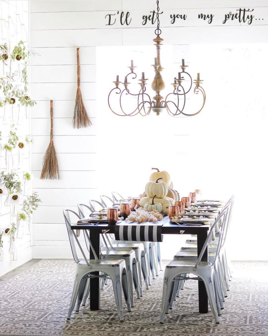 Farmhouse halloween dining room I'll get you my pretty decor and Broomsticks on the Wall