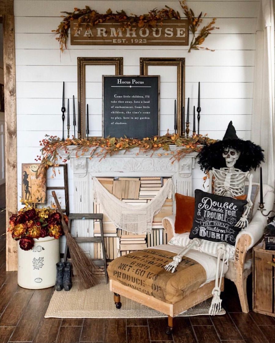 Farmhouse halloween reading nook