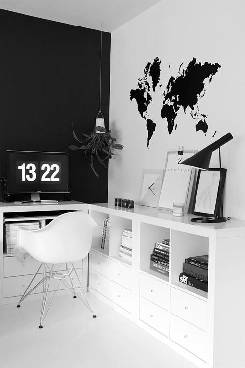 Minimalist Office with Black Accent Wall