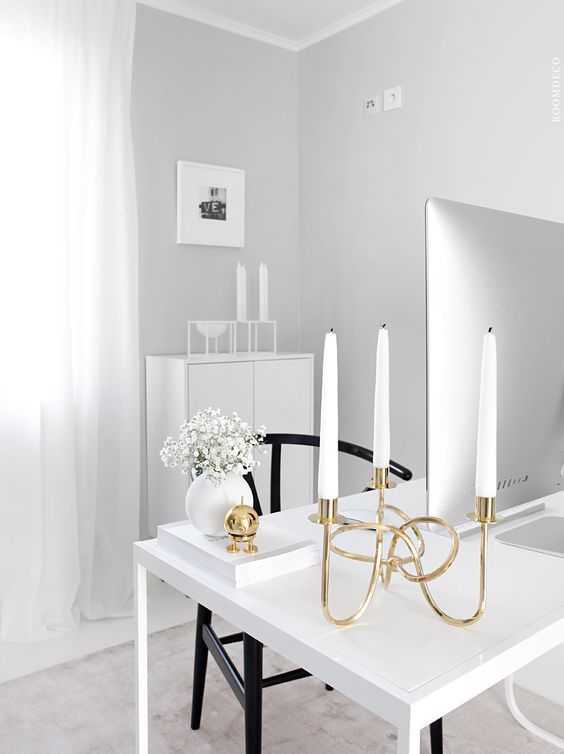 Minimalist Office with Gold Candles