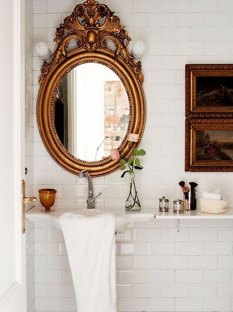 Vintage Bathroom with Gold French Mirror
