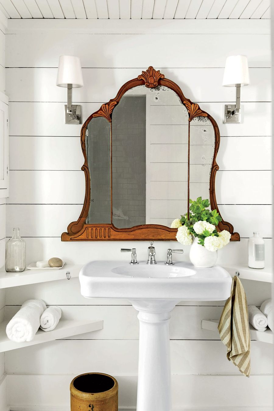 Vintage Bathroom with Vintage Mirror via Southern Living